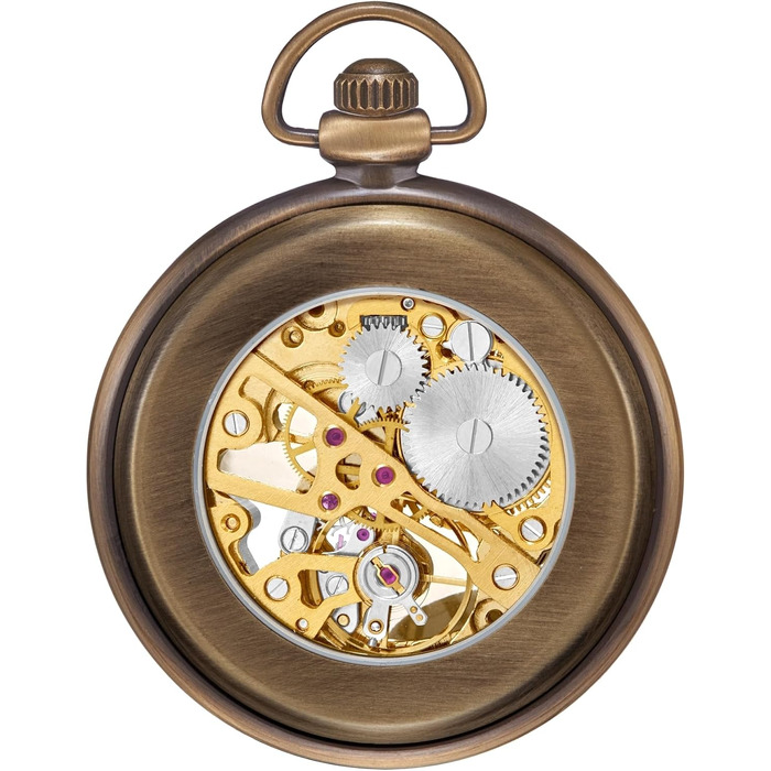 Механічний кишеньковий годинник ShoppeWatch з ланцюжком для чоловіків, ручний завод, відкритий прозорий циферблат, стімпанк аксесуар у стилі 1920-х років (Бронзовий)
