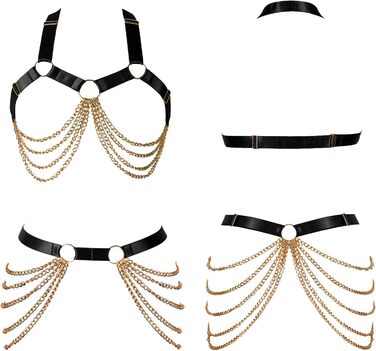 Ланцюжок на тіло BANSSGOTH для жінок: повний каркас, регульований, великі розміри, стрічки, готичний стиль, еластична тканина, на Хелловін, рейв, чорний