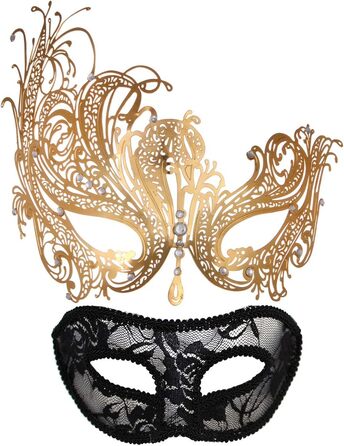 Маска для пар MYMENU, вечірня, з металу та стразів, у стилі Венеції, для прому та балу, золота