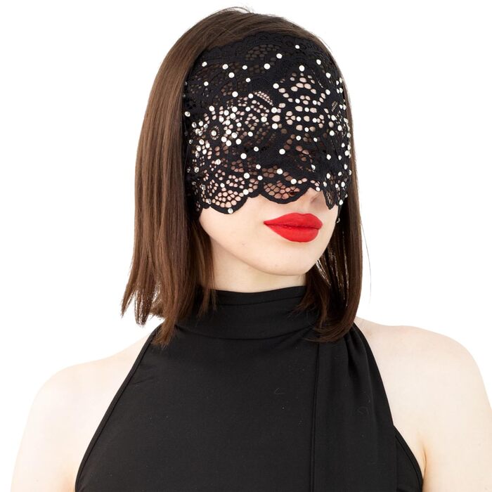Чорна маска на обличчя з мереживом та стразами для жінок, елегантна венеціанська маска для маскараду, карнавалу, косплею, Хелловіну, Марді Гра, костюмованих вечірок (Чорний (Чіткі стрази))