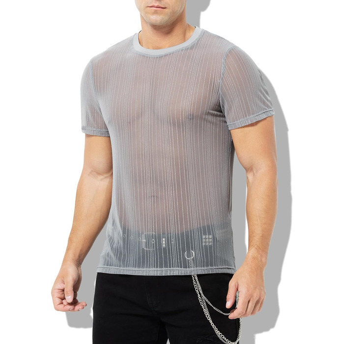 Прозора футболка Casey Herren з блискітками, короткий рукав, круглий витон, клубний стиль, сірий (M, D3-grau)