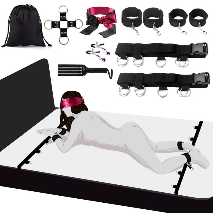 Набір для БДСМ Bett Fesseln: Фетіш-іграшки для пар з наручниками, кайданами, пов'язкою на очі та клямками. Стабільний набір для сексуальних ігор