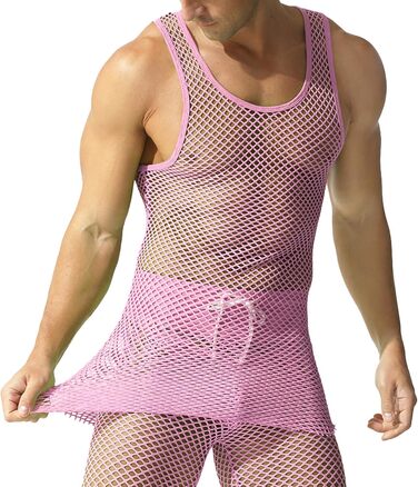 Чоловіча сітчаста футболка QiaTi з прозорим дизайном, довга модель (XL, рожевий)