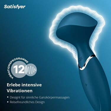 Вібратор Satisfyer Mini Wand-er: 12 програм, водонепроникний (IPX7), медичний силікон, для жіночих масажів та еротичних розваг, блакитний