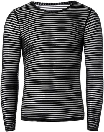 Чоловіча футболка з прозорою смугастою тканиною, мереживом. Біла (M, Чорна)