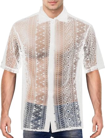 Чоловіча літня сорочка з мереживом AIEOE, прозора сітка, топ, футболка з сітки для фестивалю, 4XL, білий