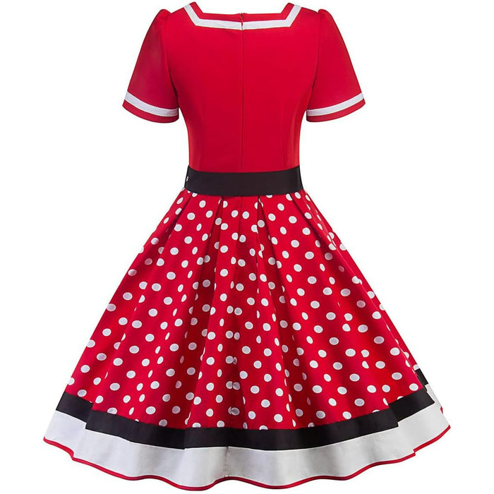 Сукня Rockabilly в стилі 50-х: вінтажна, коротка, з V-подібним вирізом, у горошок, swing, для коктейльної вечірки, на весілля, святкова, до колін (S, червона)