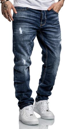 Чоловічі джинси REPUBLIX Regular Straight Fit з ефектом Destroyed, темно-сині, модель R7998