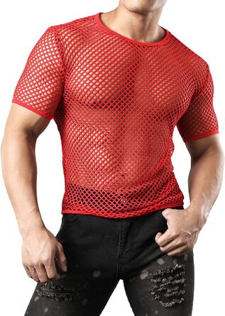 Чоловіча футболка JOGAL з ефектом прозорості, сітчаста, червона, розмір XXL
