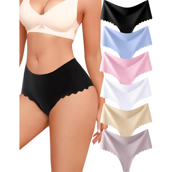 Тонгі жіночі, висока талія, безшовні, 6 шт. у наборі, хвилястий край, сексуальні труси, F - багато кольорів, розмір L