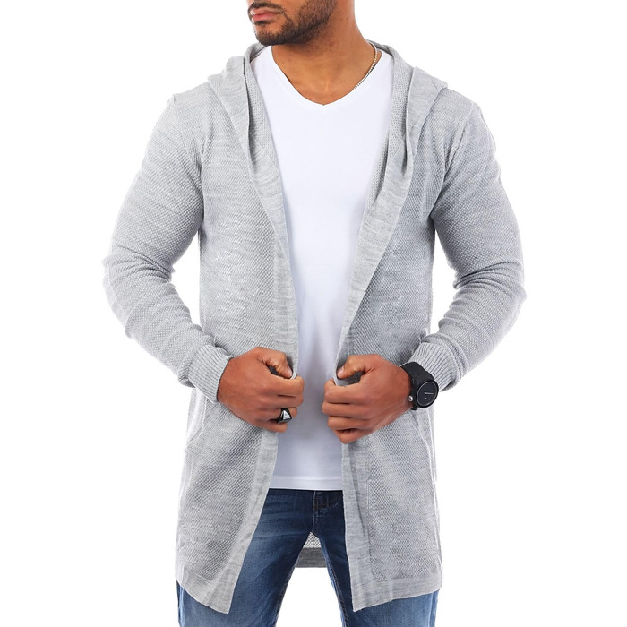 Чоловічий трикотажний кардиган Carisma з капюшоном, подовжена модель oversize, сірий (арт. 7717 L)