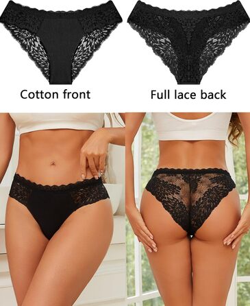 Сексуальні жіночі труси-сліпи з бавовни та мереживом, 5 шт. (Чорний*2, Каштаново-коричневий, Хакі, Білий, Сіро-блакитний), розмір S