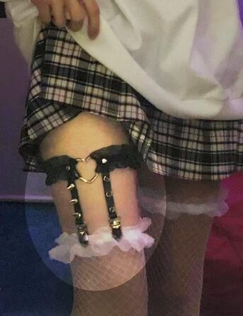 Жіночі шкіряні гетри на стегна з регулюванням, гетри на ногу у формі серця з кліпсами, панк-готичні гетри для панчіх-високих, 2 шт. чорні, 2 шт. з білим мереживом