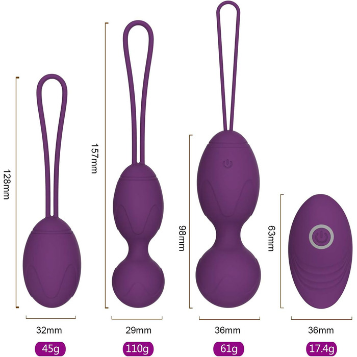 Тренування тазового дна для жінок з пультом дистанційного керування, набір Kegel Ball, багато режимів, силіконові м'ячі для контролю сечовипускання та вправ для тазового дна (фіолетовий)