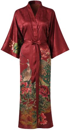 Жіночий халат-кімоно Ledamon: довгий, квітковий, бордовий (один розмір)