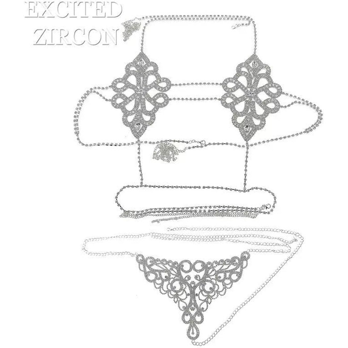 Жіноча тілесна прикраса Vnook: сяюча кристальна мерехтлива тілесна ланцюжок для бюстгальтера та трусиків, мерехтлива біжутерія для декорування тіла