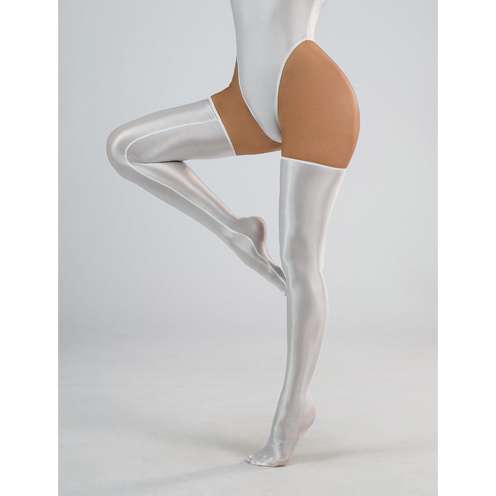 Чулки-сліп Overknees FEOYA з ефектом мокрого блиску, білі. Чорні, танцювальні, для вечірок, костюми.