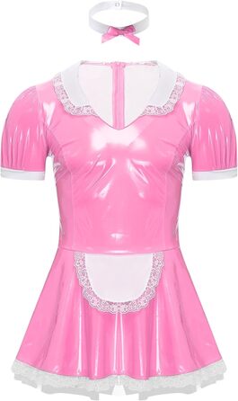 Костюм покоївки Inhzoy для чоловіків: лакове плаття, набір з нашийником, костюм для вечірок, карнавалу, Хелловіну, косплей, рожевий (3XL)