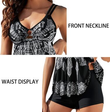 Жіночий двочастинний купальник Push-up, танкіні з високою талією, чорний з принтом (XXL)