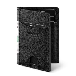 Чоловічий шкіряний картхолдер VULKIT з RFID/NFC захистом, тонкий гаманець для карток на 10 відділень (колір: чорний лічі)