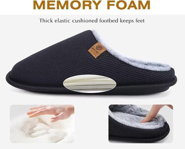 Чоловічі домашні капці ONCAI з ефектом пам'яті Memory Foam, підкладкою зі штучного хутра та гумовою підошвою, чорні, розмір 45 EU