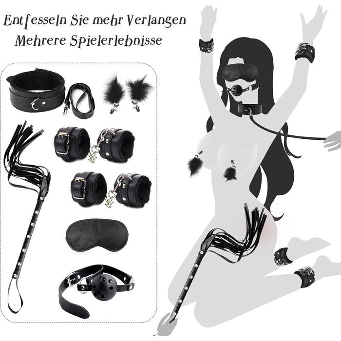 Набір для БДСМ: 26 предметів (наручники, аналплаг, кільце для пеніса, чікер, кліпси для сосків, маска для очей, батіг, приглушник)