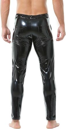 Легінси чоловічі YUFEIDA з еластичної шкіри (PU), класичний дизайн, довгі, з блискавкою та кишенями. Ідеально для мотоспорту, косплею, танців, вечірок та клубів (Чорний, L)