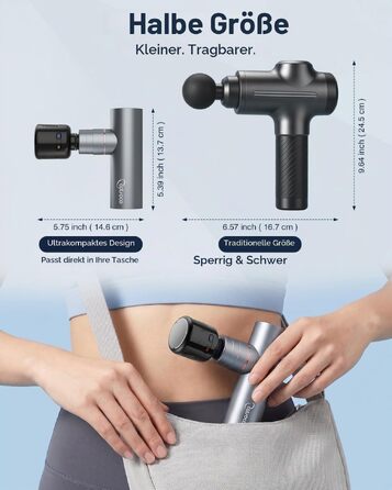 Перкусійний масажер cotsoco Mini Massage Gun з функціями підігріву та охолодження, металевий корпус, 5 насадок для глибокого масажу м'язів, сірий
