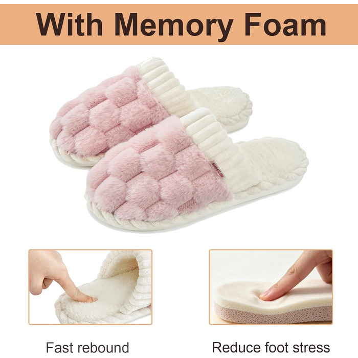 Жіночі зимові домашні капці з ефектом пам'яті (Memory Foam), теплі та м'які, персиково-рожеві, розмір 38.5/40 EU