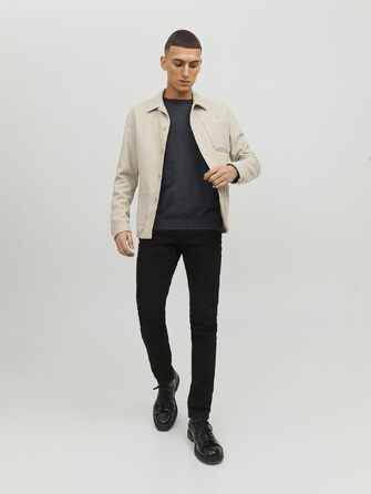 Чоловічий трикотажний джемпер Jack & Jones JJebasic Knit з круглим вирізом, темно-сірий меланж, розмір M