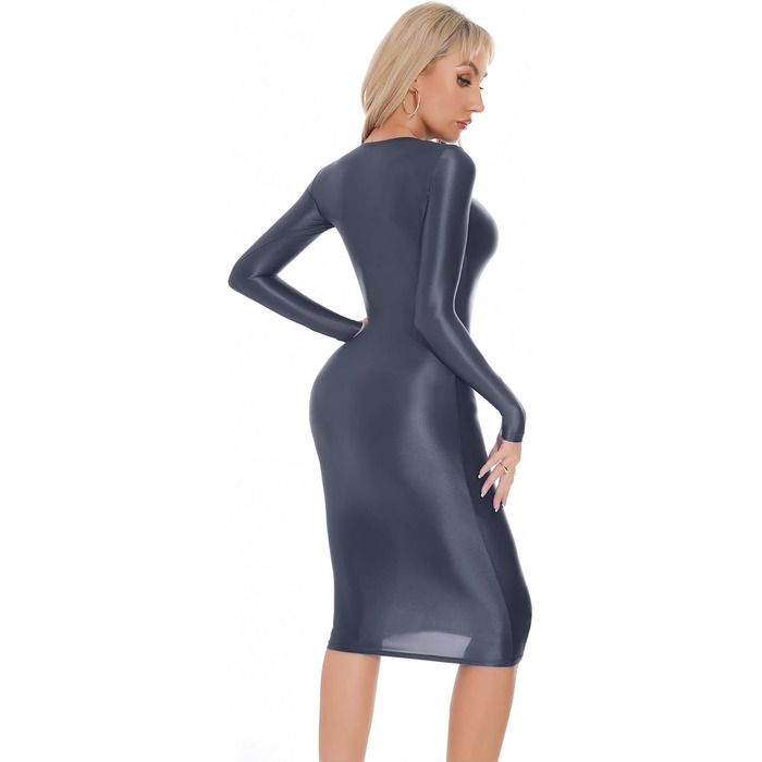 Сукня FEOYA для жінок: елегантна, довгим рукавом, сексуальна, облягаюча, для вечірок, нарядний, літня, з блискітками, bodycon, гладка, вечірня, сіра, розмір M