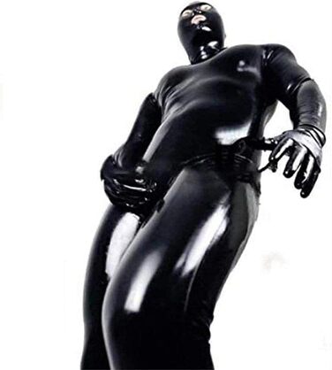 Чоловічий латексний костюм з блискучою обробкою та блискавкою, чорний, XXL