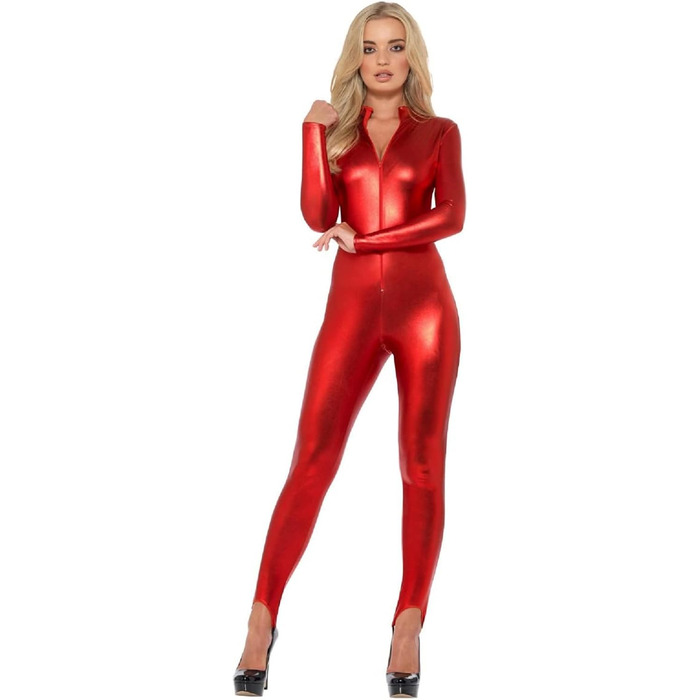 Костюм-комбінезон MIMIKRY Catsuit Rot Metallic Teufel Boxenluder Domina з лаку та шкіри, червоний, XS
