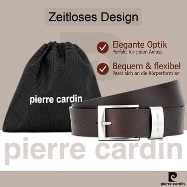 Чоловічий шкіряний ремінь Pierre Cardin, преміум якість, натуральна шкіра корови, 40 мм, коричневий (розмір 140)