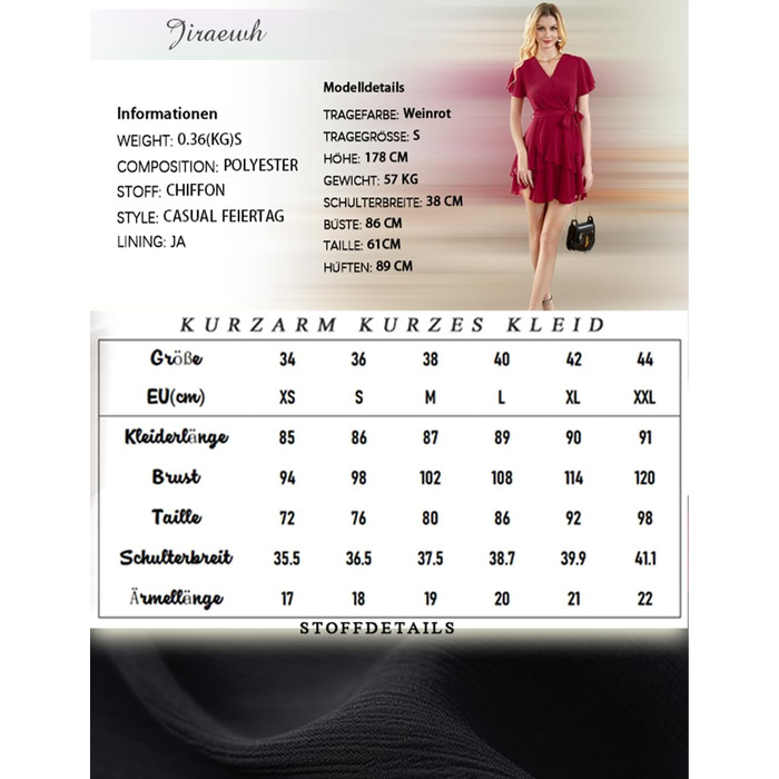 Сукня-туніка з шифону, коротка, з V-подібним вирізом, на короткий рукав, літня, однотонна, елегантна, з рюшами, міні, повсякденна, трапецієподібна, з високою талією, для вечірок, сукня-кокетка з поясом, колір вишневий, розмір S