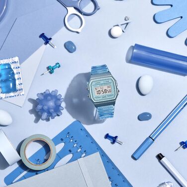 Чоловічий кварцовий годинник Casio F-91W (блакитний) — водостійкий, зі стопоміром, будильником та автоматичним календарем