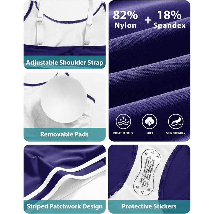 Бікіні Tuopuda з високою талією, спортивний двочастинний купальник, push-up, темно-синій (L)