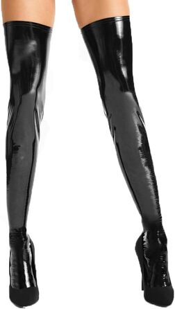 Чорні панчохи з ефектом лаку 7-Heaven для жінок, самопідтримувані, еластичні, розмір L-XL