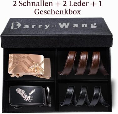 Чоловічий шкіряний ремінь Barry.Wang з автоматичною пряжкою (Black Brown Gold Bee), 130 см — класичний бізнес-подарунковий набір