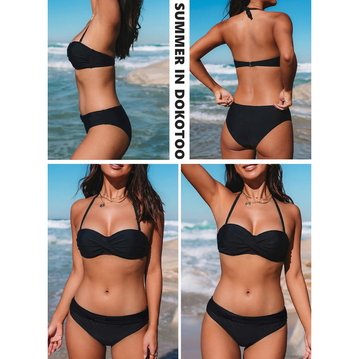 Бікіні Dokotoo Bandeau Push Up: роздільний купальник, комплект S-2XL (Чорний)