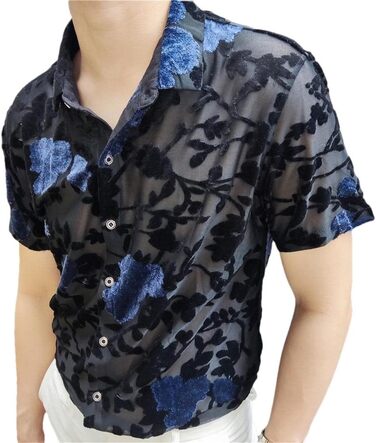 Чоловіча сорочка Deepsko з вишивкою, мереживна, прозора, мереживна сітка, топ для вечірок (EU S-M 65-72KG T1, Блакитний)