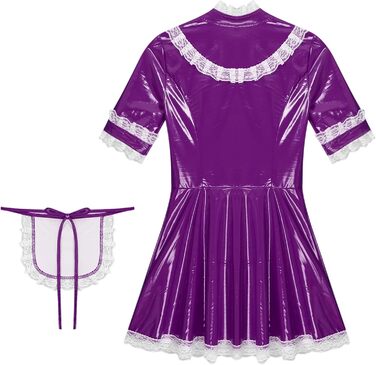 Костюм служниці FEESHOW з вологого блиску, комплект спідниці та фартуха, фіолетовий (3XL), для карнавалу та тематичних вечірок