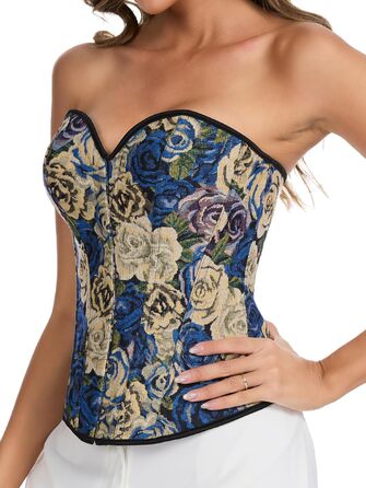 Корсет SLIMBELLE для жінок: корсет у стилі Ренесанс з квітковим принтом, повний бюст, топ-кроп, колір блакитно-рожевий, розмір S