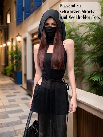 Прозора готична сукня Mingnos для рейв-вечірок, чорна з вирізами, з високим розрізом, для EDM фестивалів, клубів та вечірніх виходів. Розмір L