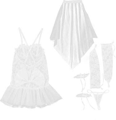 Сексуальний комплект спідньої білизни з мережива для жінок, весільний, екзотичний костюм, міні-сукня з поясом, білий універсальний розмір