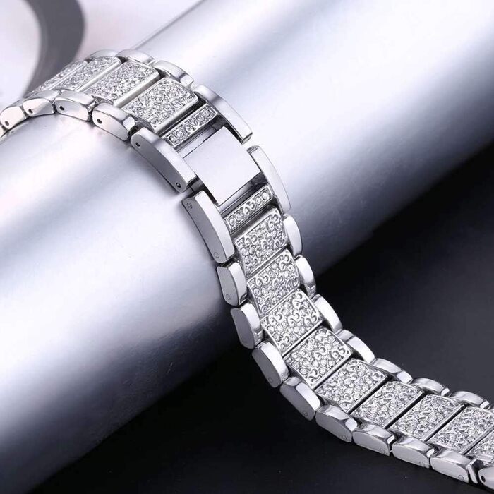 Металевий ремінець Abanen для годинників Fossil Gen 6 (жіночий) та Gen 5 (42 мм), 18 мм, сріблястий, з кристалами та швидким замком для Fossil Q Venture 3/4