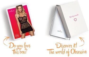 Сексуальний жіночий комплект спідньої білизни з мереживом: babydoll та танга, подарункова коробка, S-L, чорний сітка