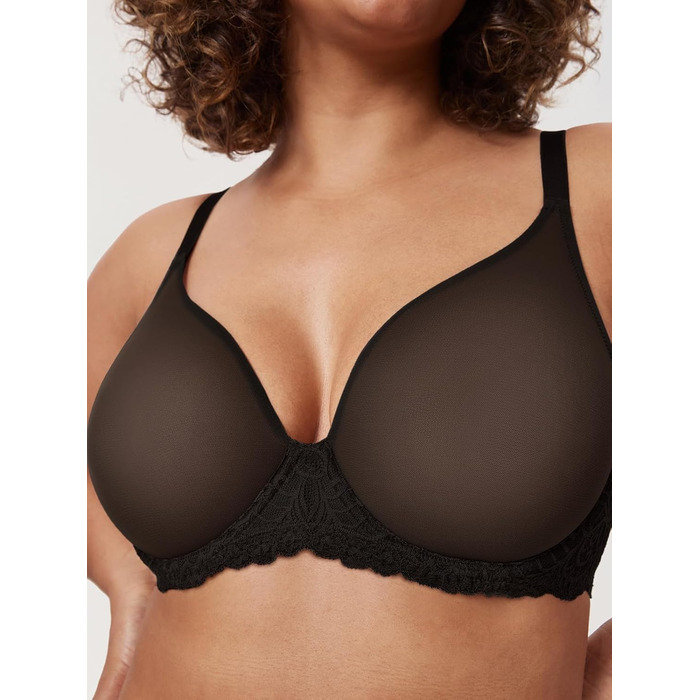 Бюстгальтер DELIMIRA з мереживом, великі розміри, прозорий сітчатий бюстгальтер з кісточками, чорний, 95D