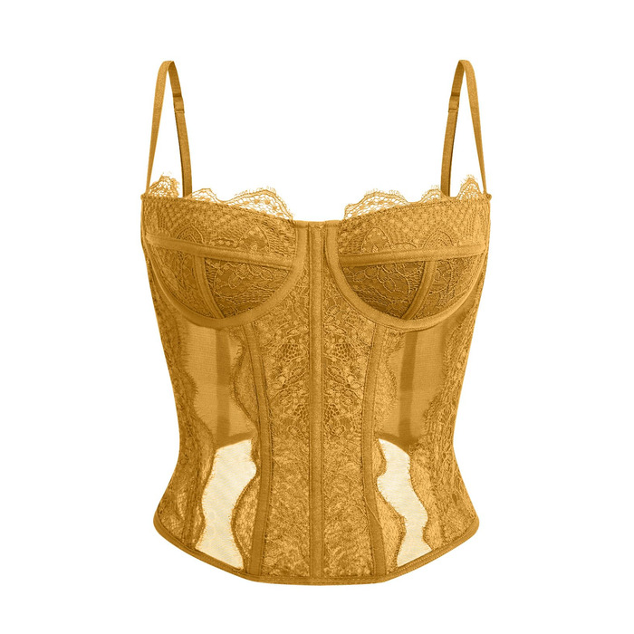 Жіночий корсет-топ Dealmore: мереживо, сітка, на тонких бретелях, для вечірок та побачень (бежевий, XS)