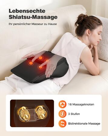Масажер для шиї та спини Boriwat Shiatsu 3D з функцією підігріву, чорний